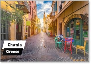 Charmant rues des îles grecques, Crète. rue dans la vieille ville de La Canée, Crète, Grèce. Belle rue à La Canée, île de Crète, Grèce. Paysage d'été. Voyage et vacances. Aimant de réfrigérateur