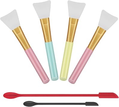 Mini Makeup Spatula and Silicone Face Mask Brushes - Cuttte 2pcs Silicone Mini Spatulas Set, Get Last of Makeup Out, and 4pcs Face Mask Applicator for Mud, Clay, Charcoal