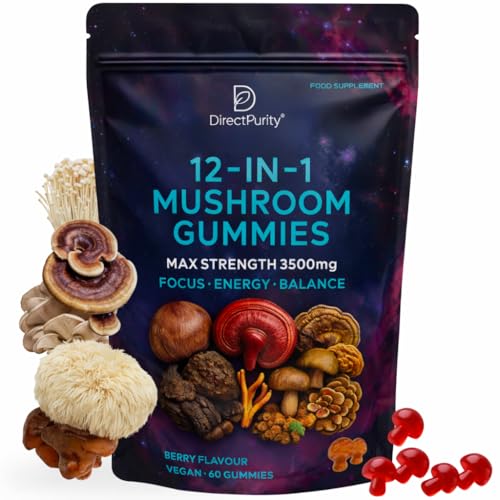 12-in-1 Mushroom Gummies Complex Including Lions Mane Reishi Chaga & Shiitake Vegan Mushroom Gummies Supplement Natural Mixed Mushroom Blend 60 Gummies