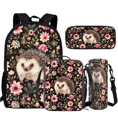 AmzPrint 4pcs Hedgehog Backpack Set For Girls Backpack And Lunch Box Pencil Bag Water Bottle Carrier Set Back To School Gifts2