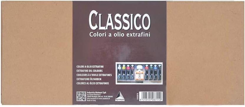 Maimeri Classico Fine Art Oil Introduction Set with 8 x 20 ml + Paint Agent + Brush, Ideal for Professional Artists