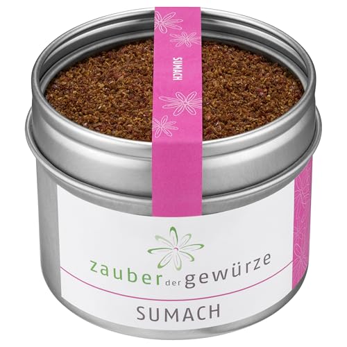 Zauber der Gewürze Sumach Gewürz, Essigbaumgewürz Sumak grob gemahlen, fein-säuerlich, für die Ottolenghi Küche, Premium-Qualität in wiederverschließbarer Aroma-Dose, 60 g