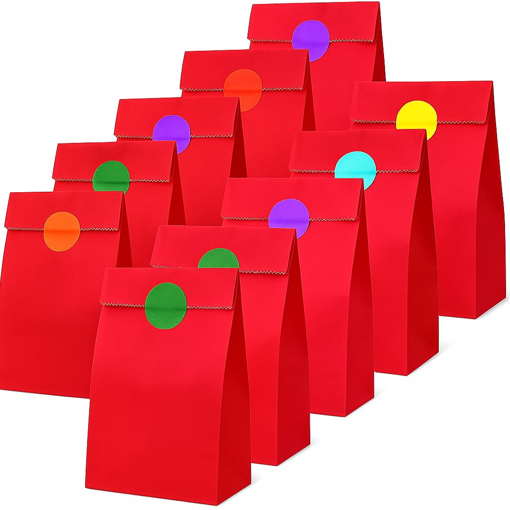 Thepaperbagstore 30 Red Paper Party Bags with Colour Dot Stickers