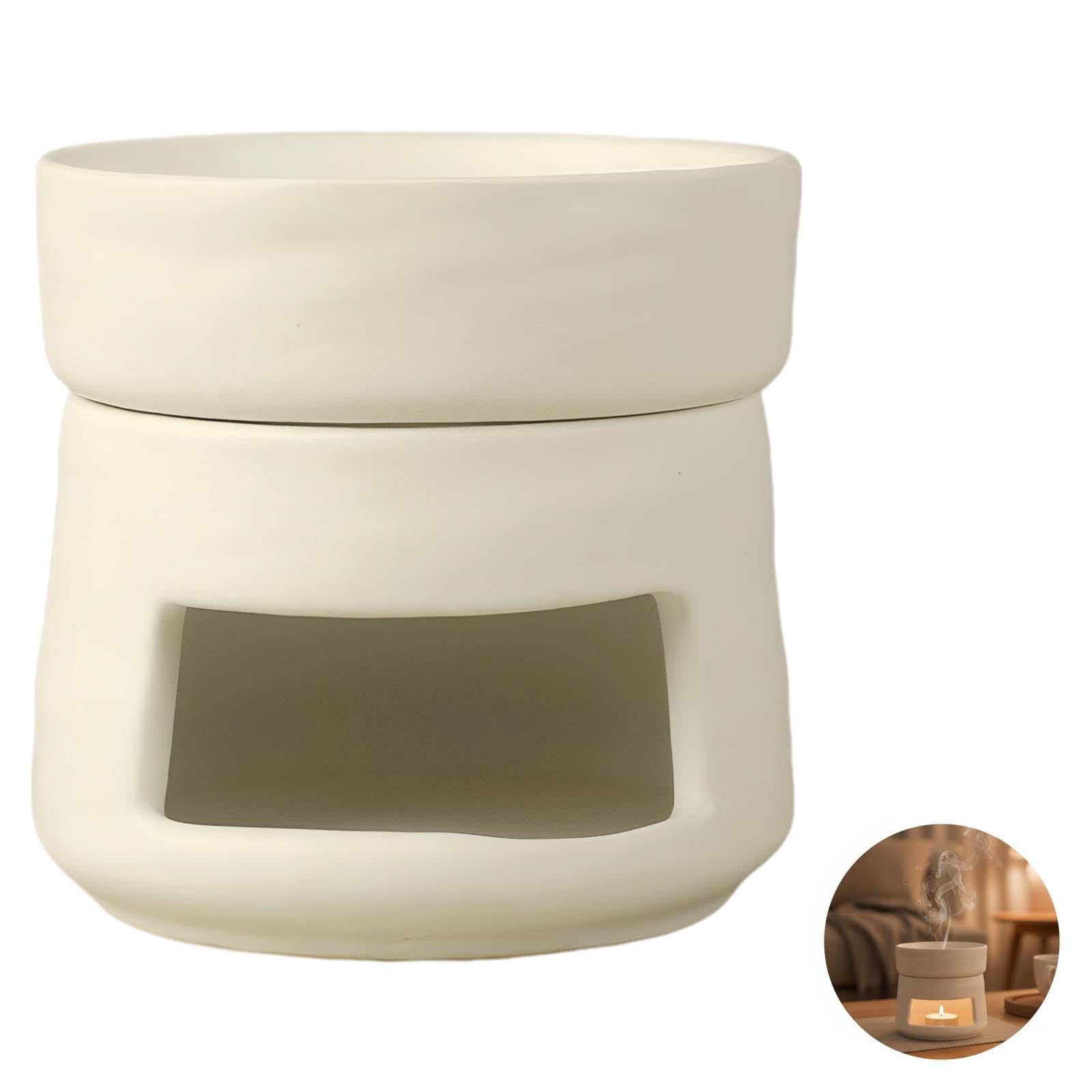 Keramik Duftbrenner, 10 x 10 x 10 cm Würfelform im modernen minimalistischen nordischen Stil, weißer Aroma Diffusor mit abnehmbarem Oberteil und Teelichthalter für Home Spa und Deko zu Hause