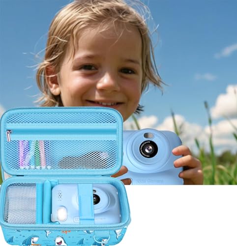Image of Leayjeen Kids Camera Case Compatible with Dylanto /GKTZ /HiMont /CAMCLID /ESOXOFFORE Kids Instant Print Camera, for 1080P Printed Photos,Christmas Gifts and Birthday Gifts for Kids-Blue Sharks(Case Only)