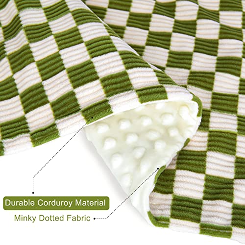 Baby Blankets For Boys Girls With Checkerboard Grid Chessboard Gingham Design Luxurious 3D Stripe Corduroy Blanket With Double Layer Dotted Backing For Toddlers Bed Decor Green, 30X40 Inches #TOP2