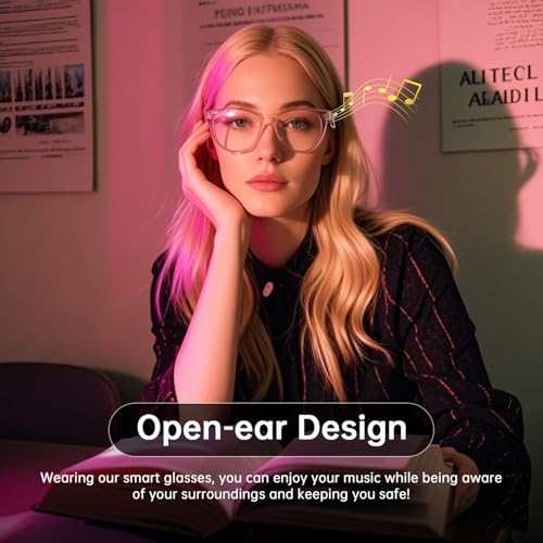 Image of Smart Glasses for Women, Blue Light Filtering Lenses，Bluetooth 5.3, Audio & Mic, Intelligent Touch,Open-Ear Clear Sound, Remote Photography, Ultralight Comfortable Design for Working.