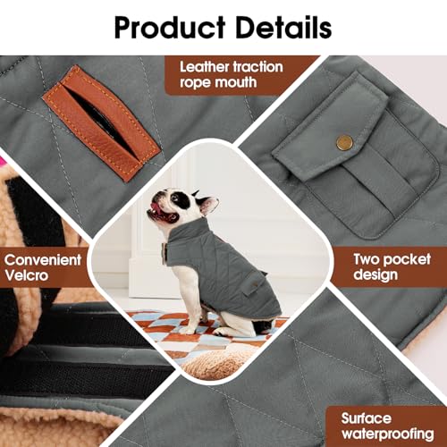 CITÉTOILE Wintermantel Hundemantel, Warme Winterjacken mit Fleece für Hunde,Hundejacke Hundekleidung Hundepullover Dog Coat mit Geschirr Loch für Chihuahua Dackel, Grau, XS