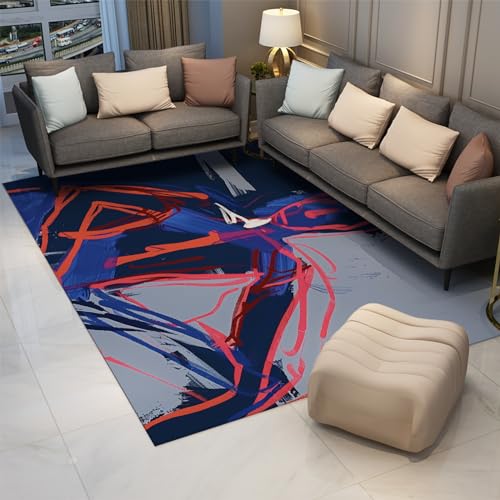 Tapis abstrait bleu et rouge anti-poussière lavable en machine - 3