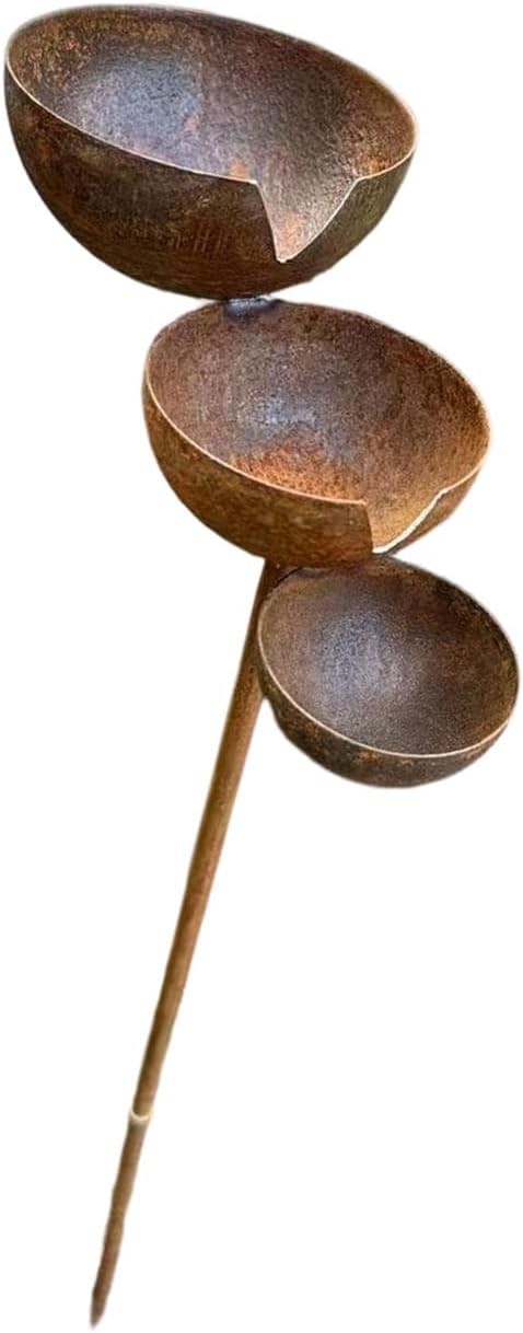 Cascading Bird Bath Stake Outdoor Metal Bowl Stand, Three Staggered Garden Water Bowl for Birds, Butterflies, Patio and Yard Decor Feeding Aged Metal Decor Rain Catcher Butterfly Patio Ornament
