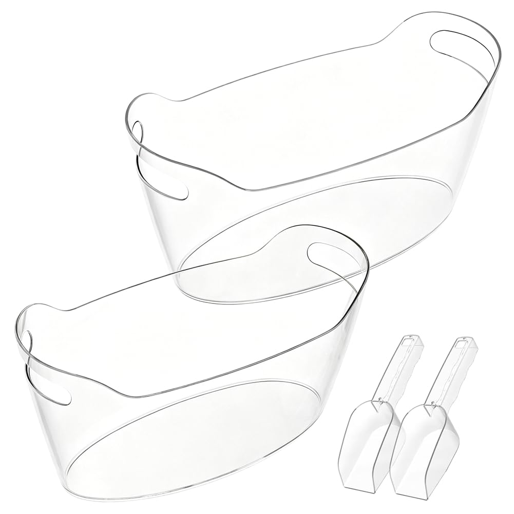Aundhegrtt 6.5L Ice Bucket for Parties, Large Plastic Drink Cooler for Champagne Wine, Beer, Clear Beverage Tub & Cocktail Bar