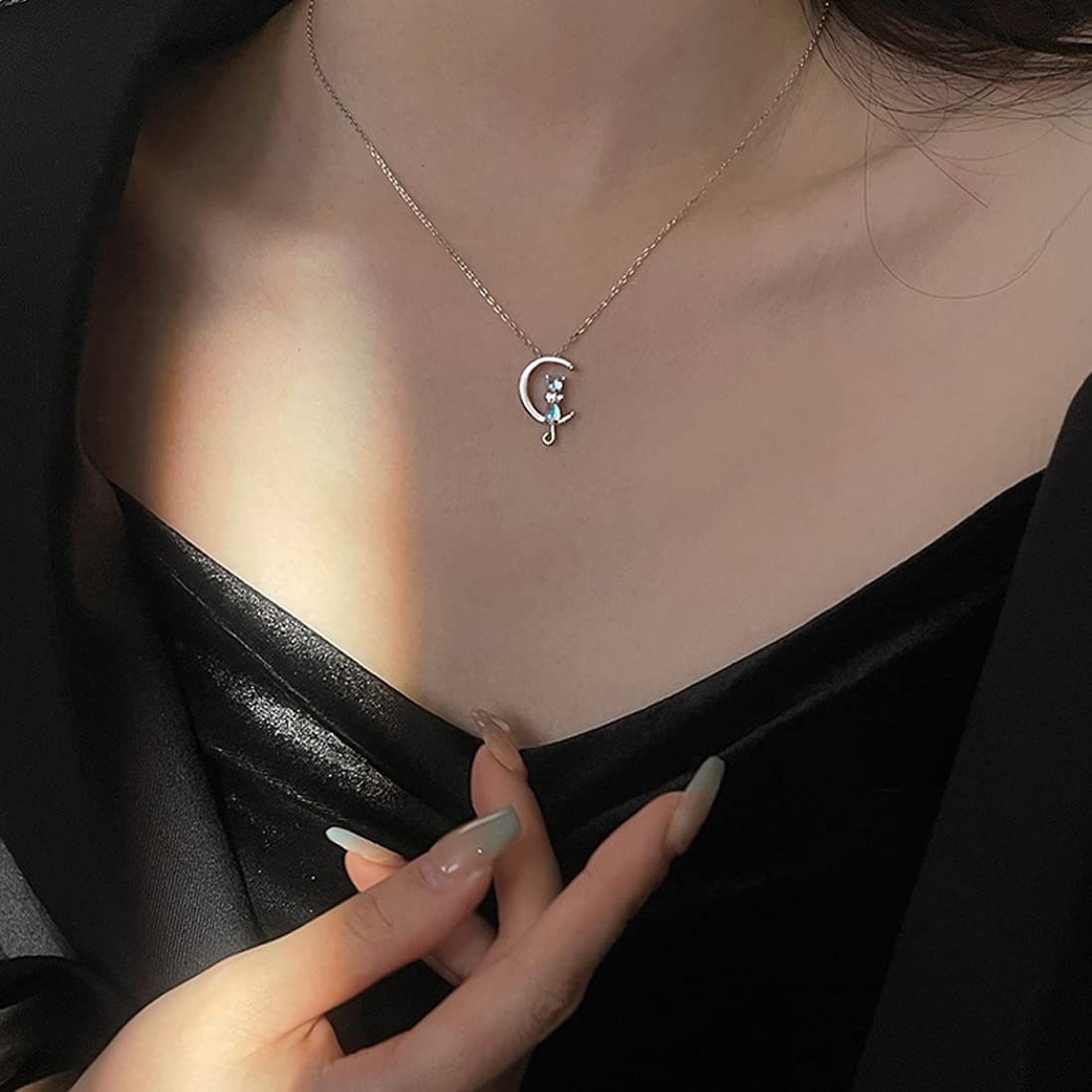 Collana Gatto In Argento 925 Con Zirconia – Catena 45 Cm, Per Ragazze E Bambine