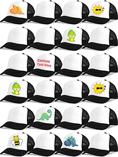 Handepo 24 Pcs Trucker Hat for Kids Summer Polyester Mesh Cap Adjustable Sublimation Blank Hats Baseball Caps for Outdoor
