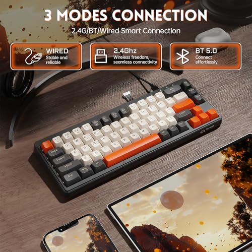 ZIYOU LANG×FREEWOLF M68 TKL bezprzewodowa klawiatura do gier, 3-trybowa kompaktowa klawiatura membranowa 2,4 GHz/BT5.1/USB-C, 19 klawiszy Anti-Ghosting, nasadki klawiszy Spherica-Shimmer