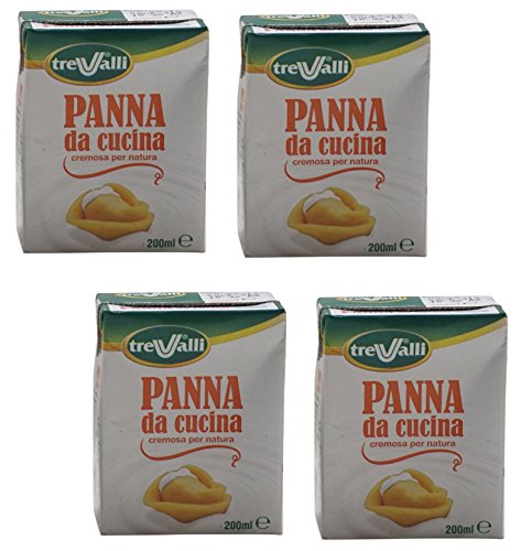 Tre Valli Italian Panna Da Cucina, UHT Long Life Cooking Cream 6.76 fl.oz 200ml ,Pack of 4