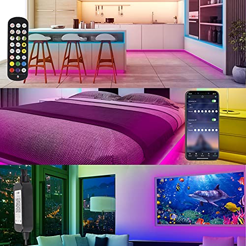 BIHRTC Led Strip15M Led Streifen mit 24 Tasten IR-Fernbedienung APP Steuerbar Musikalische Funktion 5050 RGB Led Band Selbstklebend Led Stripes Kit für Schlafzimmer, TV, Decke, Schrankdeko, Party – Bild 4