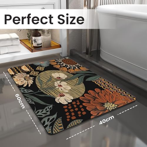 Image of MAXOSHINE PVC Bathroom Mats Anti Slip | Water Absorbent Bath Floor Mat | Quick Dry Anti Skid Bathroom Mats for Home | Door Mat for Wet Area 40x60 CM (3D Floral Black)