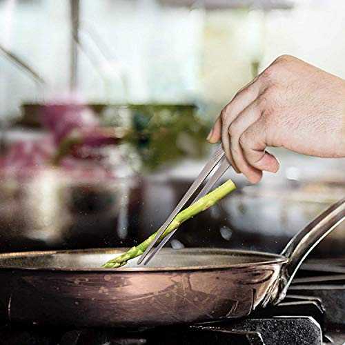 Image of NJ Barbecue Kitchen Hand Tool, Kitchen Tweezers, Stainless Steel Food Tongs, Straight Tweezers BBQ Accessories, Restaurant Food Decoration Tong with Serrated Blunt Tips, Seafood Tool : 14 inch Length