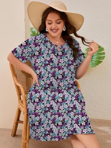 Image of AusLook Plus Size Midi Dress for Women Short Sleeve V Neck Criss Cross A Line Summer Casual Vacation Sundresses with Pockets