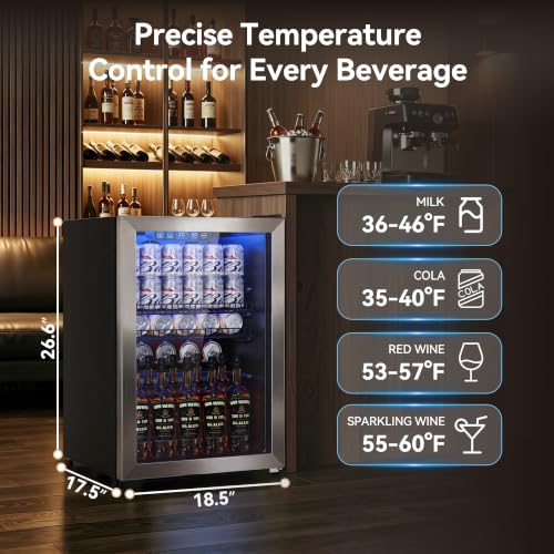Image of Tehanld 2.5 Cu.Ft Beverage Fridge, Beverage Fridge With Glass Door, Beverage Cooler Refrigerator, Wine Drink Beer Cooler, Adjustable Shelves & Digital Temperature Display, 22 Bottle 96 Can