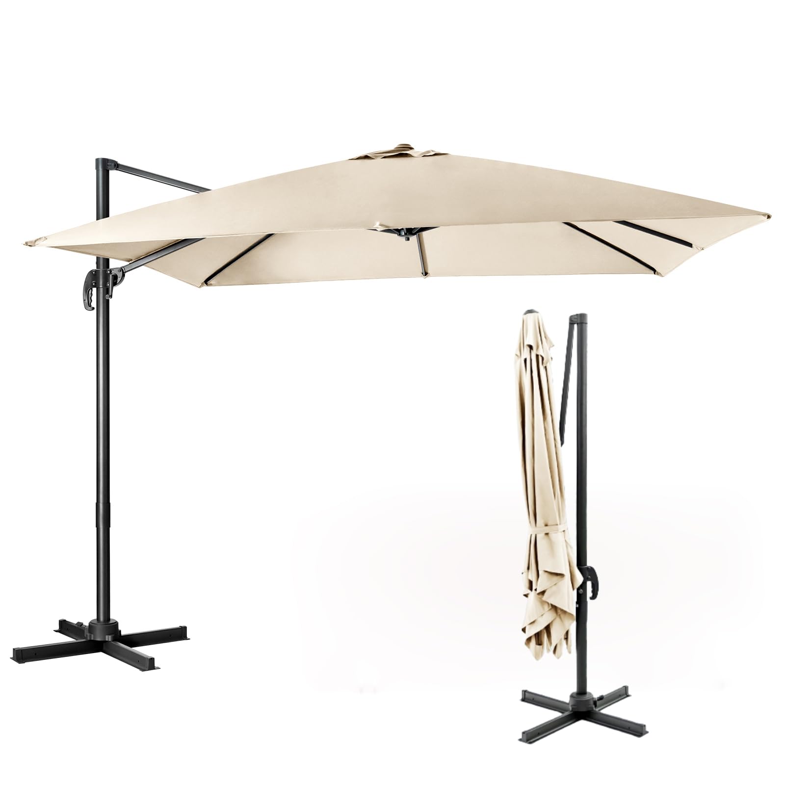 COSTWAY Ombrellone Giardino 300 Cm, Ombrellone 3 Livelli Con Ventilazione Inclinazione Regolabile Manovella 8 Costole Per Giardino Spiaggia Piscina Marrone