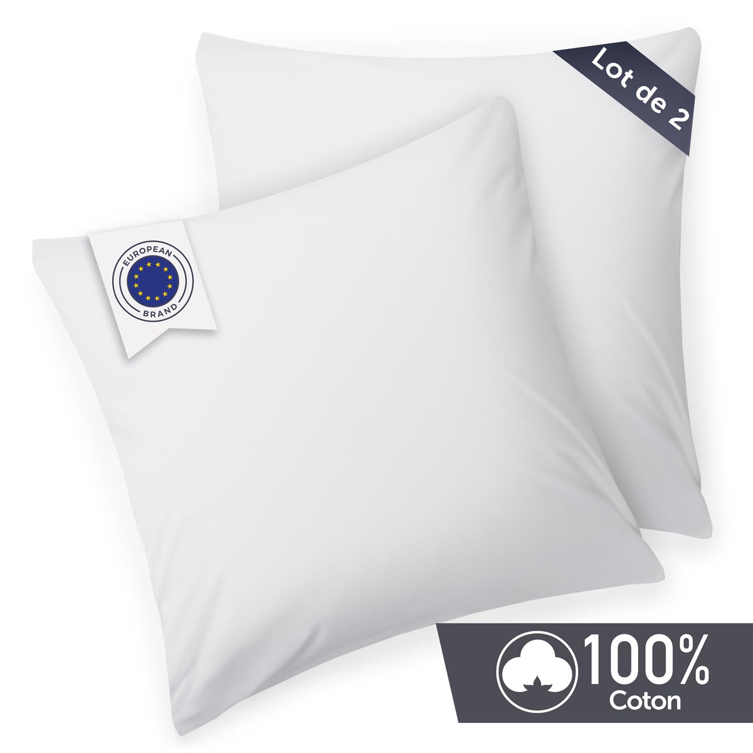 Grand Oreiller Moelleux Rembourrage Coussin 40x40cm Blumtal - Lot 2 Coussins Lavables Certifiés Oeko-Tex Oreiller Housse