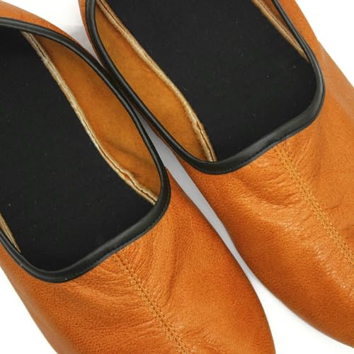 Womens Indoor Leather Slippers Antique Tan Traditional Babouche House Shoes Barefoot Moccasin4