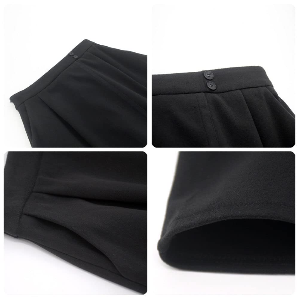 Faldas para Mujer Longitud Mediana, Elegante Decoración De Botones Faldas De Invierno Negras para Mujer Cintura Elástica Faldas Midi De Talle Alto para Mujer Co(Black)