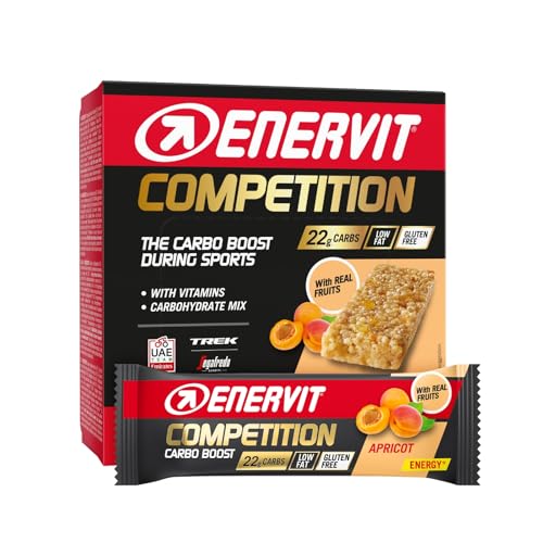 Enervit, Competition Albaricoque 12 Porciones de 30g L1, Barrita Energética con Albaricoque y Uva Pasas, para Actividades de Alta Intensidad, Barritas Energéticas con 22g de Carbohidratos por Barrita