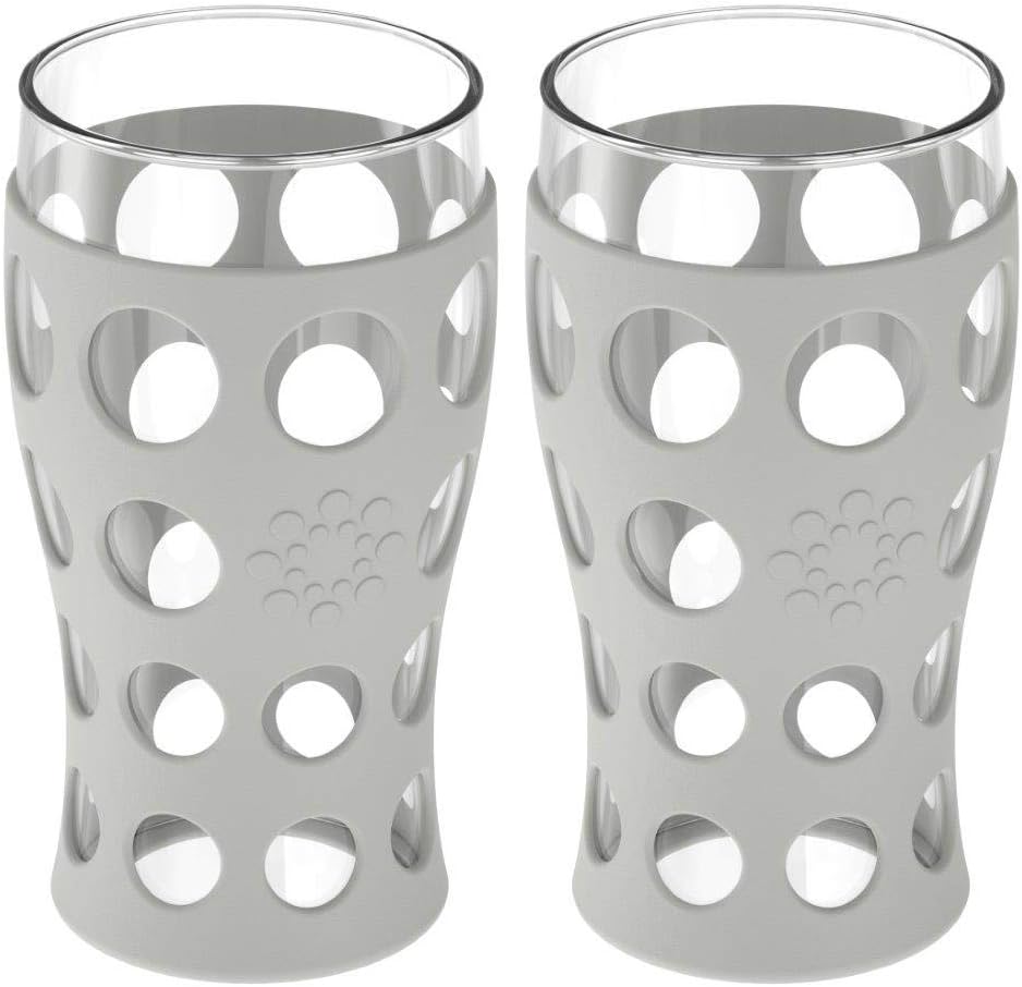  | Lifefactory 20-Ounce BPA-Free Indoor/Outdoor Protective Silicone Sleeve Beverage Glass, 2-Pack, Dusty Purple: Mixed Drinkware Sets
