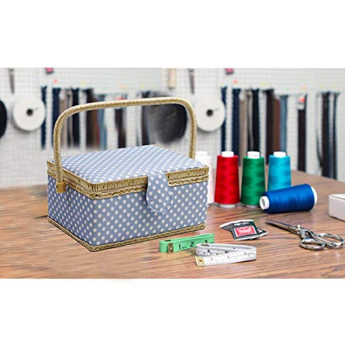 D&D Sewing Basket with Sewing Kit, Sewing Box Organizer with Accessories, Sewing Supplies Storage with Sewing Tools Set (Blue, Medium)