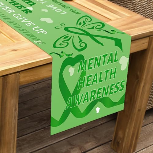 WANDIC Green Ribbon Table Runner, Mental Health Awarenes Table Decoration Cancer Free Tablecloth for Home Dining Table Decor - Image 4