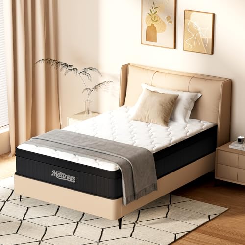 CHABATREE Twin Size 14 Inch Hybrid Mattress Mattress in a Box with Individual Pocket Springs & High Density Foam Medium Firm Fiberglass Free Pressure Relief & Lumbar Support White
