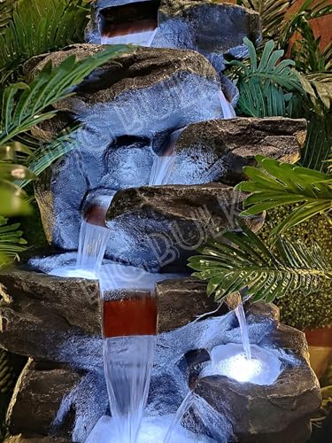 Image of 6 Tier Layer Stone Look Fiber Fountain for Home Decor /Living Room /Hall /Office /Garden /Puja Room Indoor Outdoor (Grey: 55 x 40 x105 cm)