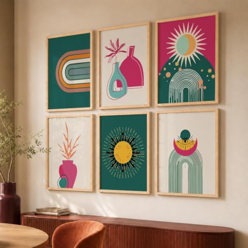 Image of kotart Minimal Boho Paintings with Frame for Home Decor - Painting Wall Decoration - Pack of 6 (14X20 Inch, living room)