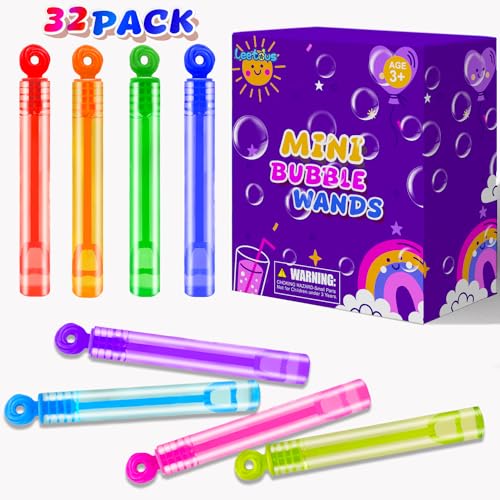 Kids Party Goodie Gift Bag Stuffer Fillers,32 Pack Mini Bubble Wand Toys,Small Halloween Pinata Birthday Party Favors Supplies for Boys Girls,Wedding Camping Classroom Prizes Treats for Toddlers - 2