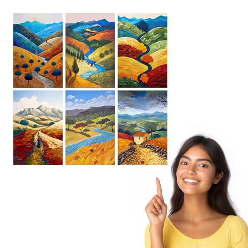 Image of SiddArtify Textured Landscape Art Prints Set - Vibrant Autumnal Colors - 300GSM Board - 12x18 Inch - Pack of 6 Wall Room Decoration art Poster Prints