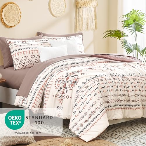 Geniospin Full Comforter Set - 7 Pieces Bed in a Bag, Comfortable Western Bedding Sets for All Seasons, Lightweight Soft Boho Comforter Bed Set with Sheets, Pillowcases & Shams