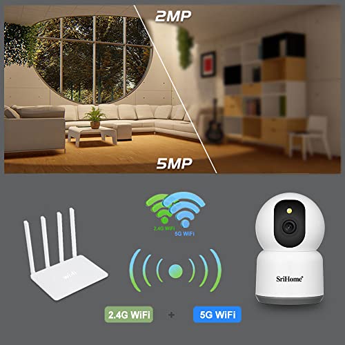 Image of Srihome SH038 5MP IP Camera UHD 2560 * 1920p 2.4G /5G WiFi Indoor Home Security Camera Pan & Tilt Camera 2 Way Talk Coverage Color Night Vision Sleep Mode Motion Detection Supports MicroSD Upto 128GB.
