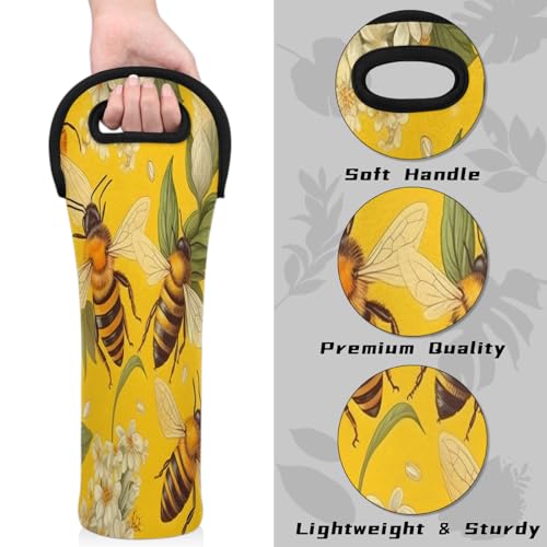 Bee Honey Yellow Wine Carrier Tote Bag Yellow Honeycomb Farmhouse Neoprene Wine/Water Bottle Tote for Picnic Party Restaurant3