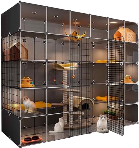 Plateforme lestée double couche pour grand parc pour chat avec structure transparente design