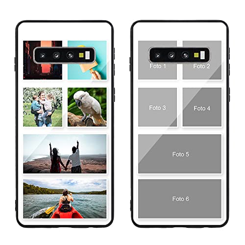 MXCUSTOM Funda Personalizada para Samsung Galaxy S10+ S10 Plus, Carcasa Personalizado Teléfono móvil Anti-Rasguños Vidrio Templado Parachoques Suave con Collage de Fotos Múltiples Imágenes(GHS-TMP040)