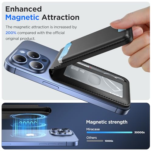 Image of Miracase Magnetic for iPhone 17 Pro Case & Stand Wallet, Compatible with MagSafe, Integrated Silicone Camera Control Cover, Magnetic Force 3000Gs,5-Card Holder,Black+Black