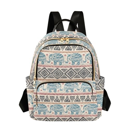 Image of Women Fashion Backpack Purse Ethnic Elephant Rucksack, S | Casual Lightweight Quilted Daypack Ladies Bag for College Travel Work