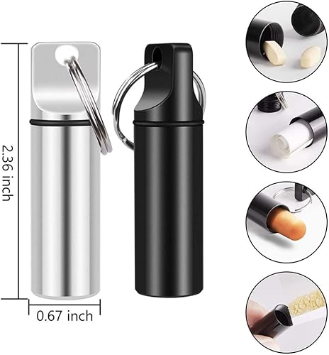 Miniatura 3 de Llavero pequeño de bolsillo para pastillas, mini organizador de pastillas de aleación de aluminio portátil, almacenamiento de pastillas, soporte de