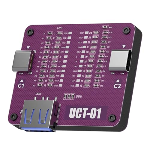 AHHOMATATA USB Cable Tester USB C Cable Tester and Analyzer LED Continuity Tester Wire Checker for Type-C & USB-A Charging Cord Data Wire Pinout Purple Kit with 3 Batteries