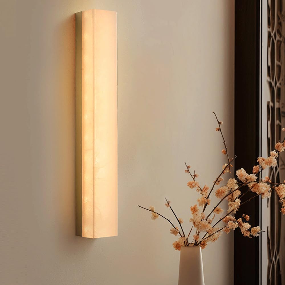 HUAYUSEDF 23.62IN Modern Alabaster Wall Sconce Rectangle Natural Stone Bathroom Vanity Light Fixture 18W Marble Lights 3000K Mounted Lighting for Bedroom Living Room Foyer Stair(Gold)