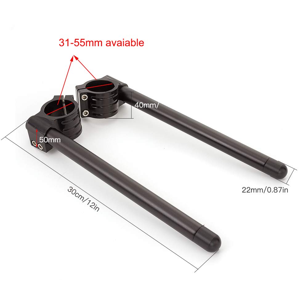CNC Alluminio Φ 54mm Clip on Manubrio di ricambio Adatto per Forcella Universale Diametro 30mm Cafe Racer Moto Manubrio Inclinazione Angolo 7° Barre Φ 7/8 ", 30mm Clip su Montaggio Nero