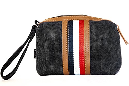 Toiletry Bag Travel Kit (Dopp Kit) for Men and Women Makeup Bag Cosmetic Pouch with 3 Compartments Handmade Premium Quality Black Canvas Perfect Gift
