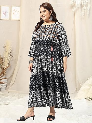Image of MIRCHI FASHION Women Cotton Regular Plus Size Embroidered Printed Anarkali Kurti